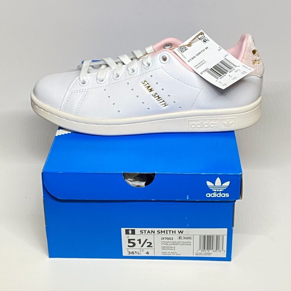 Adidas Stan Smith Cloud White Gold Pink Womens Athletic Sneaker Size 5.5